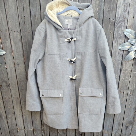 ASOS Skirted Duffle Coat Swing Jacket Hooded Toggle Women's Plus Size 22 Gray - Picture 1 of 7